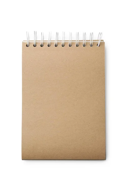 Notebook kraft elegante isolato su bianco, vista dall'alto — Foto Stock