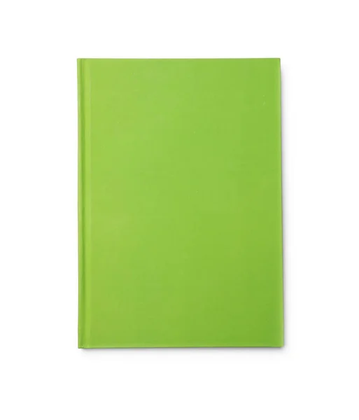 Elegante cuaderno verde aislado en blanco, vista superior —  Fotos de Stock