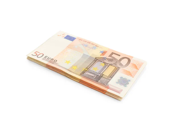 Billets en euros sur fond blanc. Monnaie et finances — Photo