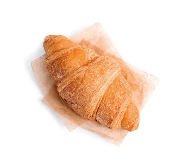 Ízletes friss ropogós croissant elszigetelt fehér, felső nézet — Stock Fotó