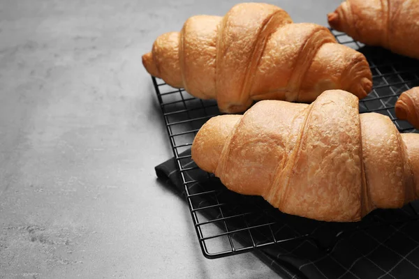 Tasty Fresh Croissants Light Grey Table Closeup — 스톡 사진
