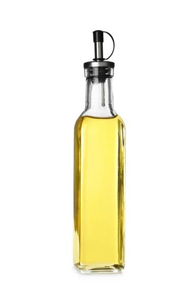 Vaření olej ve skleněné láhvi izolované na bílém — Stock fotografie