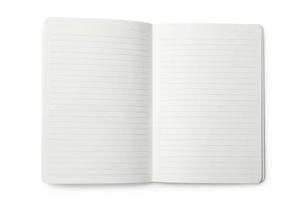 Notebook aberto elegante isolado em branco, vista superior — Fotografia de Stock