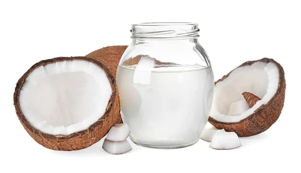 Composition Coconut Oil White Background — Stock Photo, Image