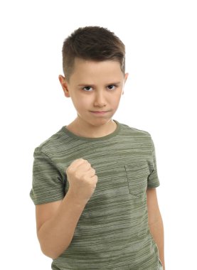 Portrait of preteen boy on white background