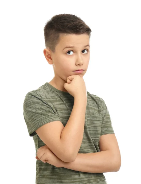 Portrait of preteen boy on white background — Stockfoto