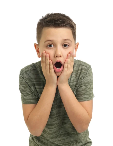 Retrato de niño preadolescente emocional sobre fondo blanco — Foto de Stock