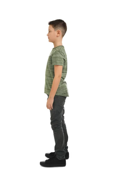 Retrato de comprimento total de menino pré-adolescente no fundo branco — Fotografia de Stock