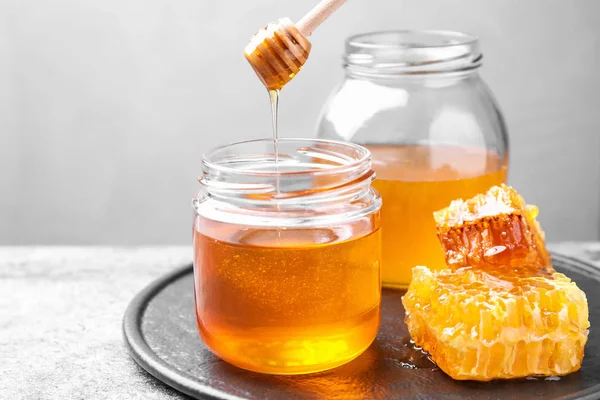 Tasty Fresh Aromatic Honey Grey Table — Stock Photo, Image