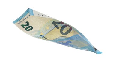 Euro banknotu beyaza izole edilmiş. Uçan para