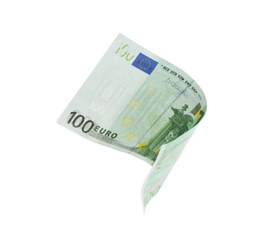Euro banknotu beyaza izole edilmiş. Uçan para