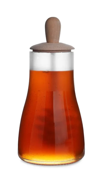 有機蜂蜜の瓶と白に隔離された紙 — ストック写真