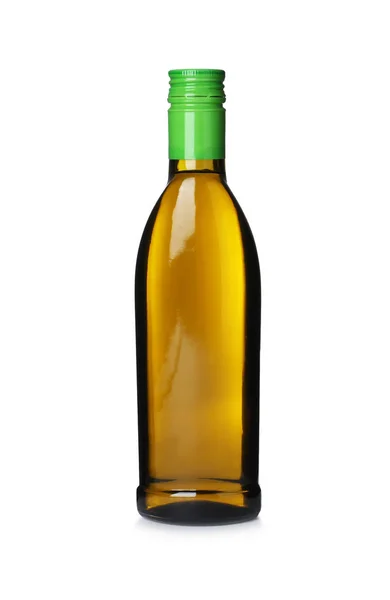 Óleo de cozinha em garrafa de vidro isolado em branco — Fotografia de Stock