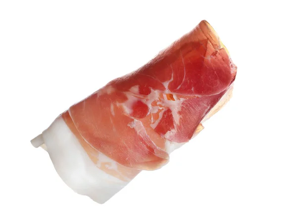 Roll ízletes prosciutto elszigetelt fehér — Stock Fotó