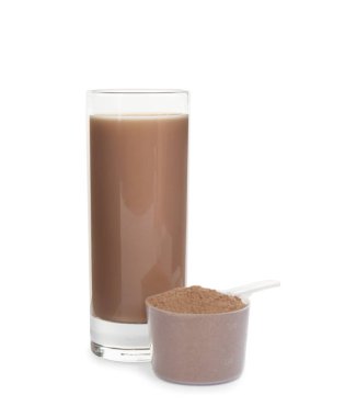 Protein shake and powder isolated on white clipart