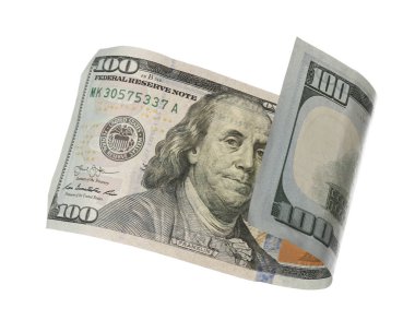Bir dolarlık banknot beyaza izole edilmiş. Uçan para