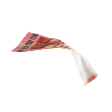 Euro banknotu beyaza izole edilmiş. Uçan para