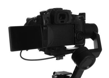 Modern profesyonel video kamera beyaz, yakın çekim
