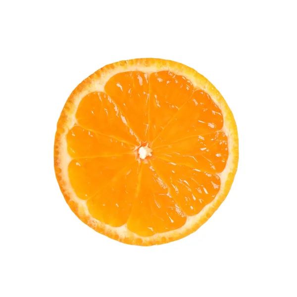 Skiva Färsk Mogen Mandarin Isolerad Vitt Citrusfrukter — Stockfoto