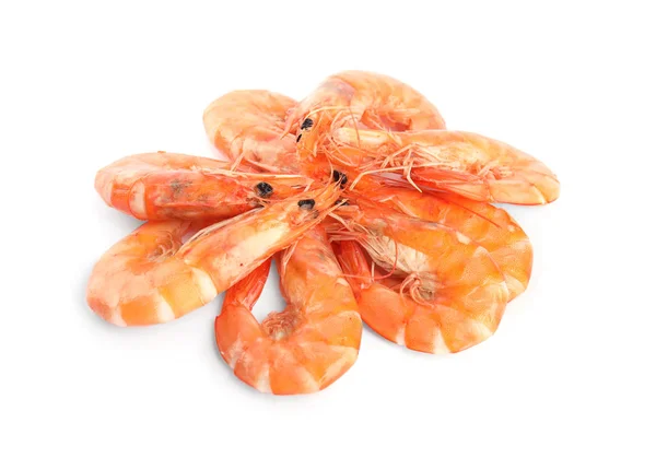 stock image Delicious cooked whole shrimps isolated on white
