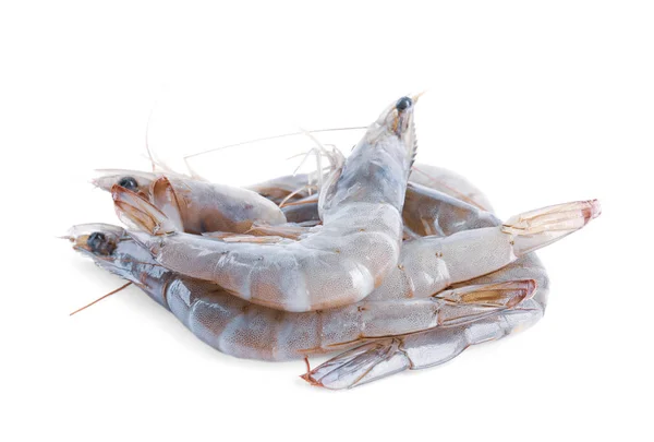 Camarones frescos crudos aislados en blanco. Mariscos sanos — Foto de Stock