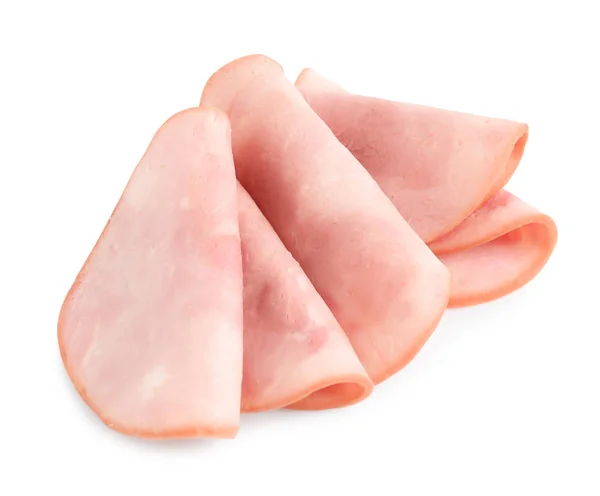 Slices of tasty fresh ham isolated on white — 스톡 사진