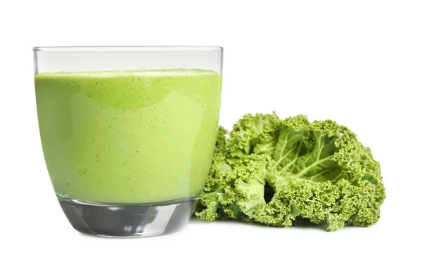 Tasty fresh kale smoothie isolated on white — 스톡 사진