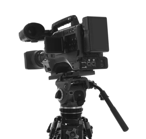 Moderne Professionelle Videokamera Isoliert Auf Weiß — Stockfoto