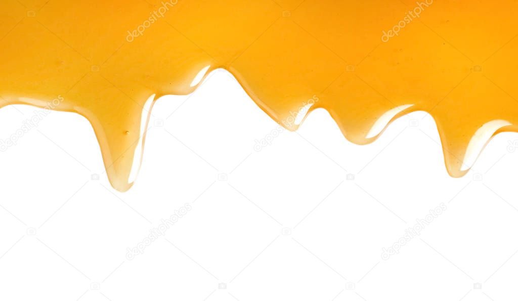 Fresh sweet honey flowing on white background