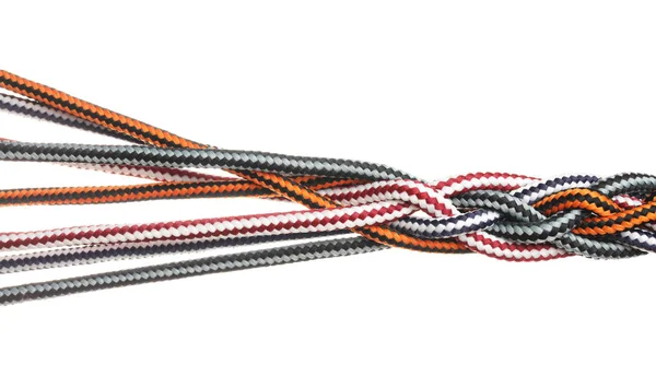 Cordones Trenzados Colores Aislados Blanco Concepto Unidad — Foto de Stock