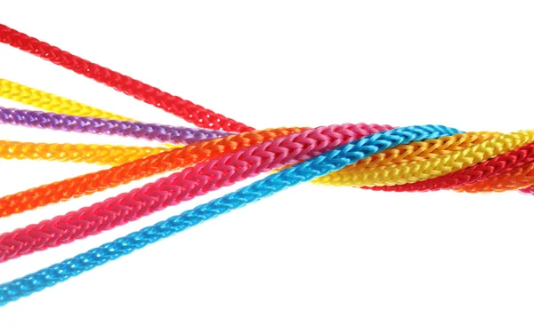 Twisted Colorful Ropes Isolated White Unity Concept — Stock Photo, Image