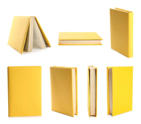 Set Gelber Einband Bücher Auf Weißem Hintergrund — Stockfoto