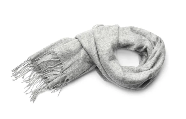 Сірий шарф ізольований на білому, вид зверху — стокове фото