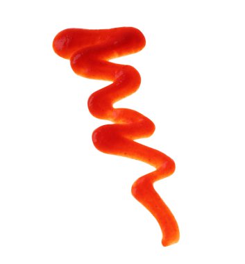 Lezzetli kırmızı domates sosu beyaza izole edilmiş, üst manzara.