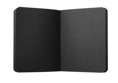 Beyaz, üst görünümde izole edilmiş açık siyah defter