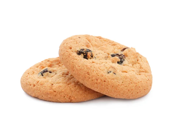 Deliciosas galletas con pasas sobre fondo blanco —  Fotos de Stock