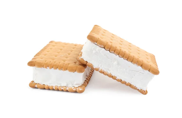 Sweet delicious ice cream cookie sandwiches isolated on white — 스톡 사진