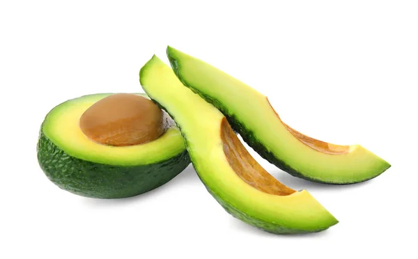 Lekkere Rijpe Avocado Witte Achtergrond Tropische Vruchten — Stockfoto