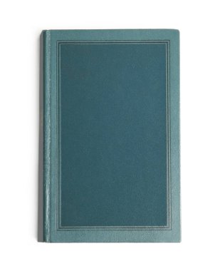 Klasik açık mavi kapaklı eski kitap beyaz, üst görünümde izole