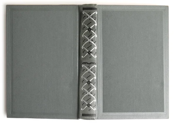 Abrir Livro Antigo Com Tampa Cinza Claro Vintage Isolado Branco — Fotografia de Stock
