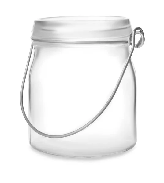 Відкрити порожню скляну банку ізольовано на білому — стокове фото