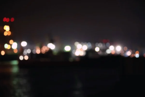Verschwommene Sicht Auf Den Hafen Bei Nacht Bokeh Effekt — Stockfoto