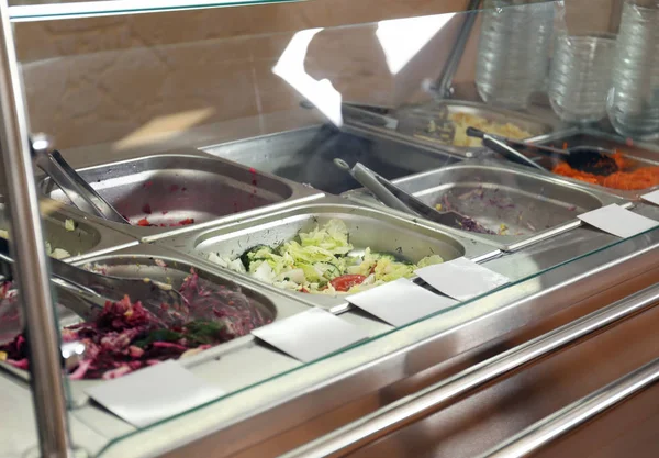 Recipientes Com Comida Saborosa Cantina Escola — Fotografia de Stock