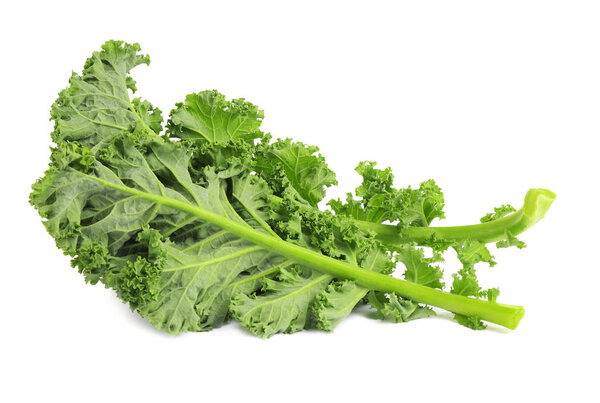 Fresh green kale leaves isolated on white
