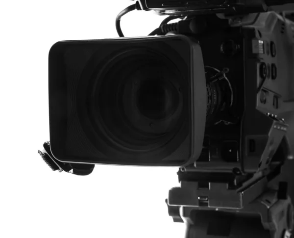 Modern Professional Video Camera Isolated White Closeup — Stock Photo, Image