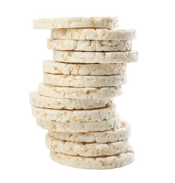 Stapel Puffreiskuchen Isoliert Auf Weiß — Stockfoto