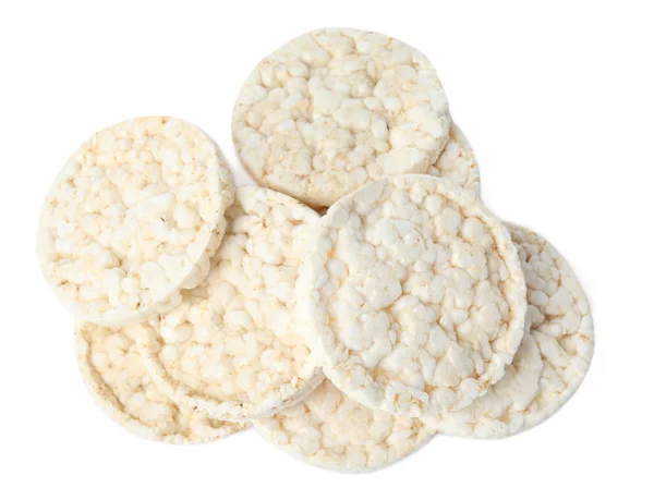 Pile Crunchy Rice Cakes Isolated White Top View — Stock Photo, Image
