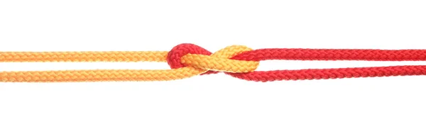 Colorful Ropes Tied Together Knot Isolated White Unity Concept — 스톡 사진