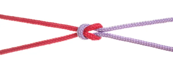 Colorful Ropes Tied Together Knot Isolated White Unity Concept — 스톡 사진
