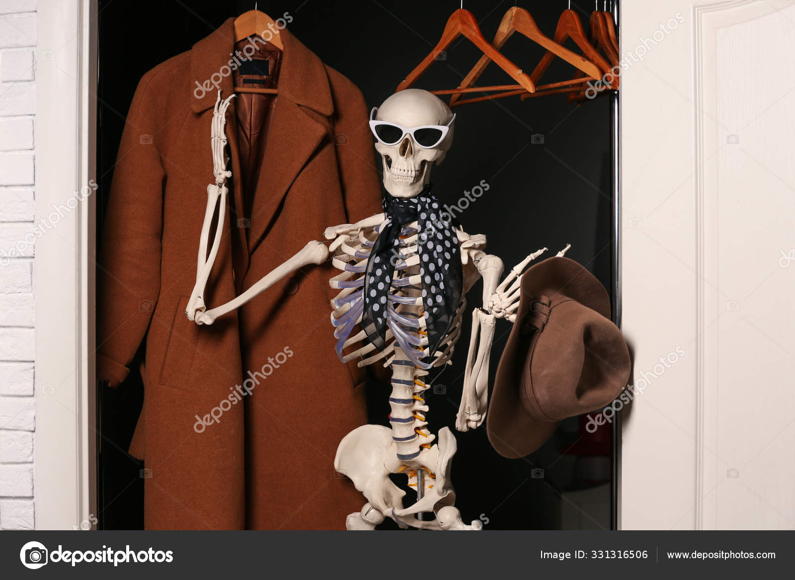 Artificial Human Skeleton Model Clothes Wardrobe Stock Photo